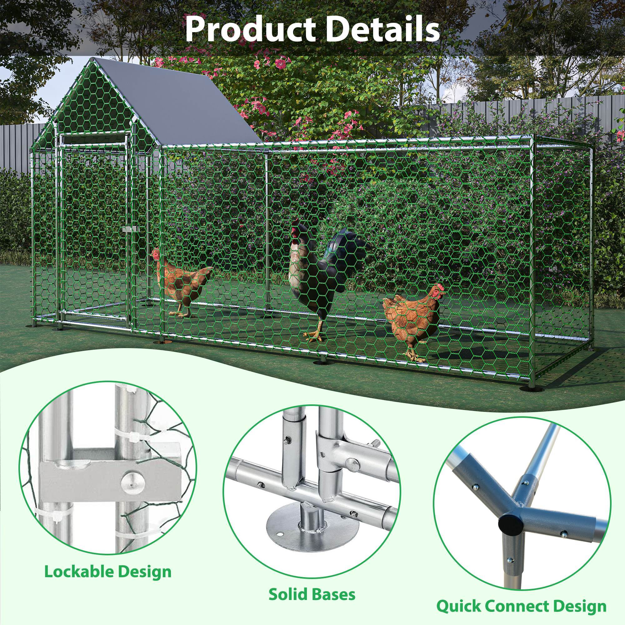 Metal Chicken Coop,Walk-in Chicken Run,Poultry Chicken Hen Pen Cage,Rabbits Duck Cages,With Cover