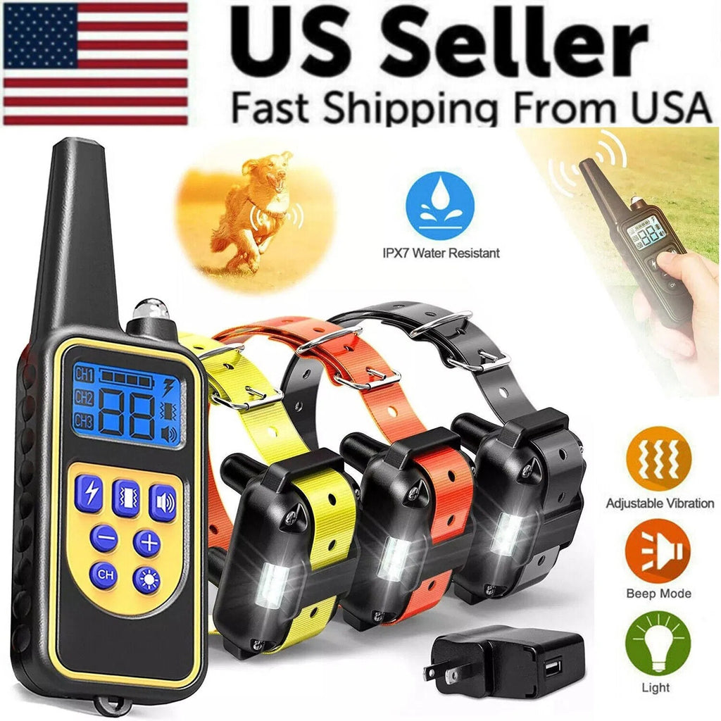 3000 FT Dog Training USB Collar Rechargeable Remote Shock PET Waterproof Trainer