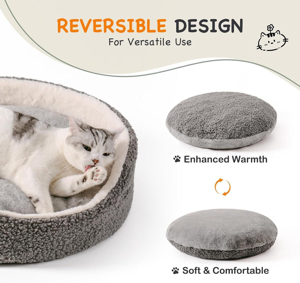 Washable Pet Bed For Small Dogs & Cats - 23x23x7 Inch Orthopaedic Dog Bed With Non-Slip Bottom, Plush Round Bed For Puppies & Indoor Kittens, Grey