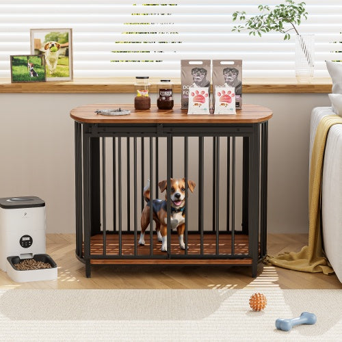 Furniture Style Dog Crate For Small And Medium Dogs, Wooden Cage Indoor Kennel Furniture, Modern Dog Crate End Table With Double-Doors