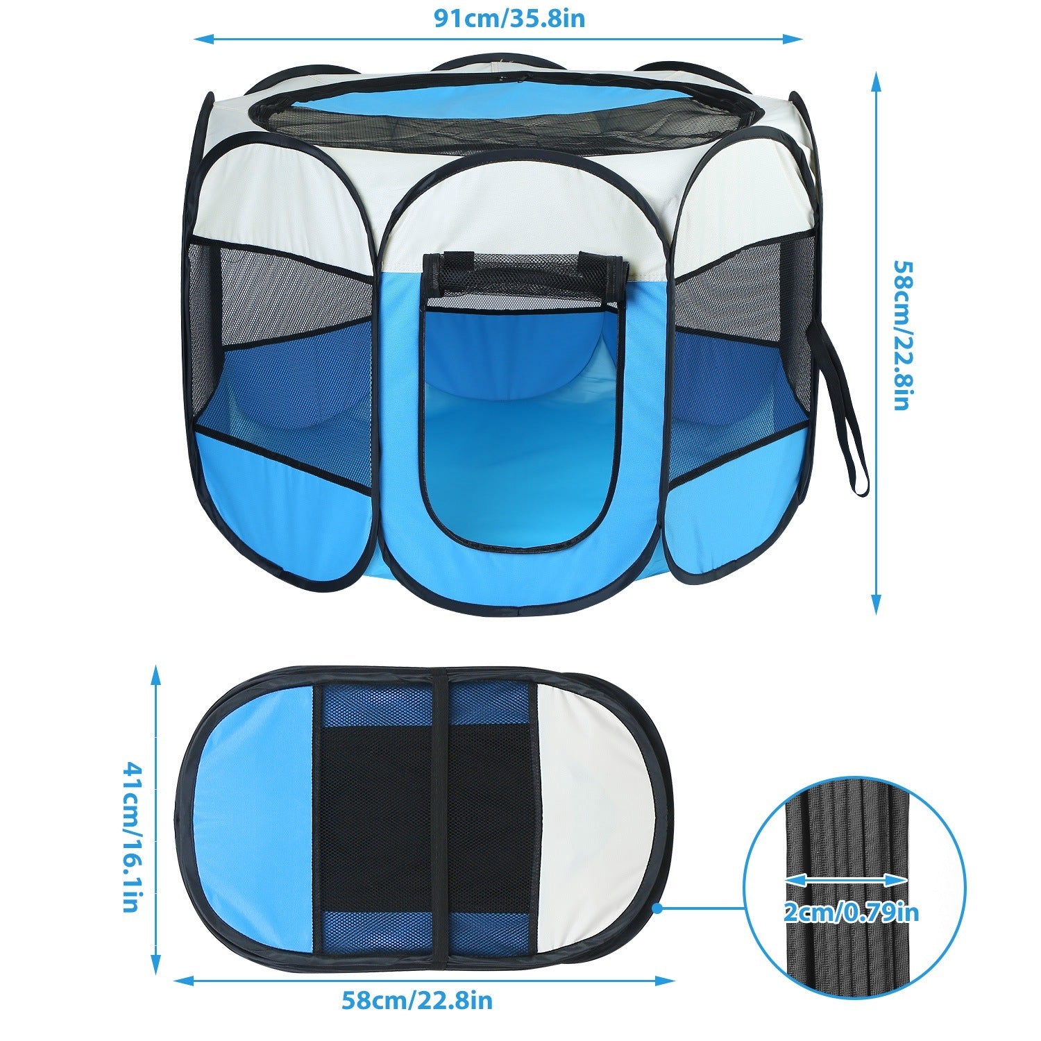 Pink-Blue Options -- 1Pc Portable Foldable Pet Tent Exercise Pen Kennel Removable Zipper Top And Bottom Water Resistant Indoor Outdoor Use For Dogs Cats Other Pets