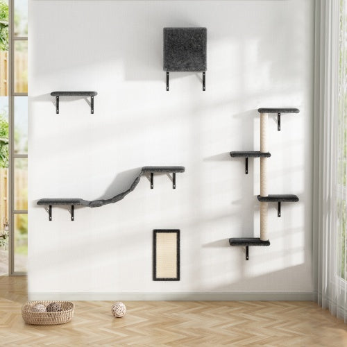 5 Pieces Of Multi-storey Wall-mounted Indoor Cat Tree Furniture With Scratch Board