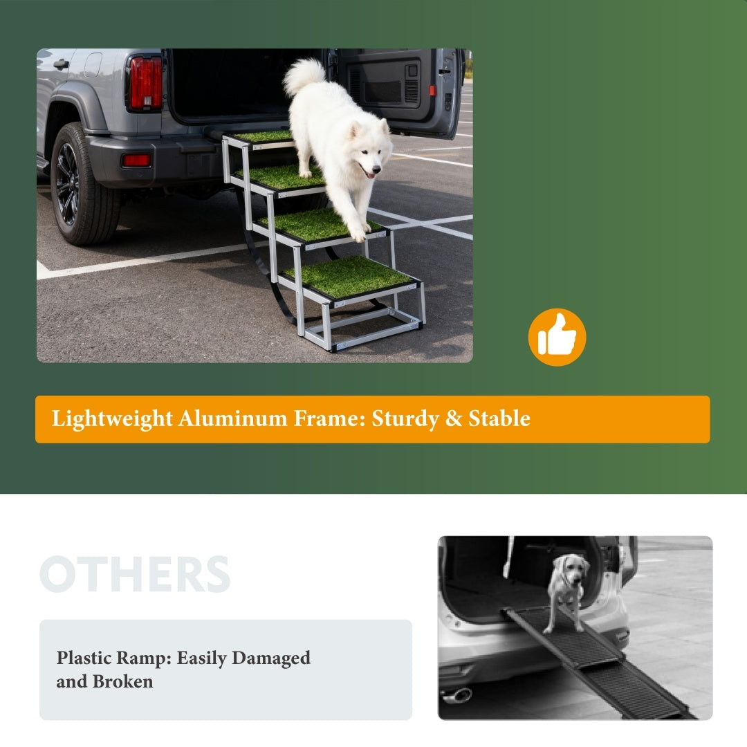 Foldable Dog Ramp For Cars, SUVs, Trucks, Portable Pet Dog Stairs For Large Dogs With Non-Slip Surface  Reinforced Design, Lightweight Yet Sturdy Supports Up To 250lbs