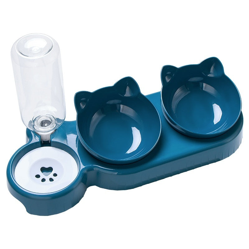 Double Food & Water Bowl Anti Roll For Cats