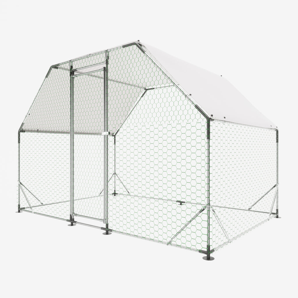 Galvanized Metal Walk-in Chicken Coop Cage With Poultry Run Hutch Hen House