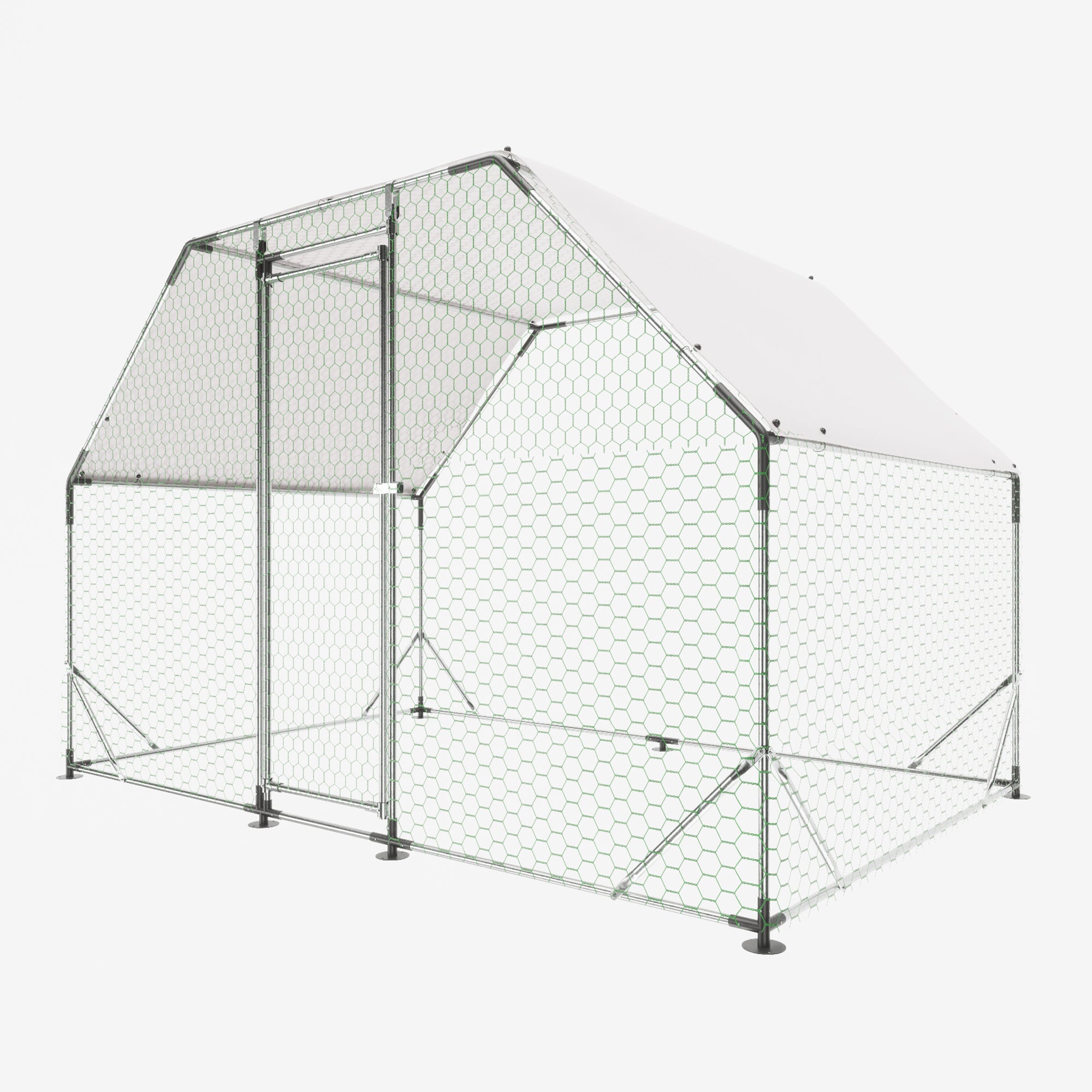 Galvanized Metal Walk-in Chicken Coop Cage With Poultry Run Hutch Hen House