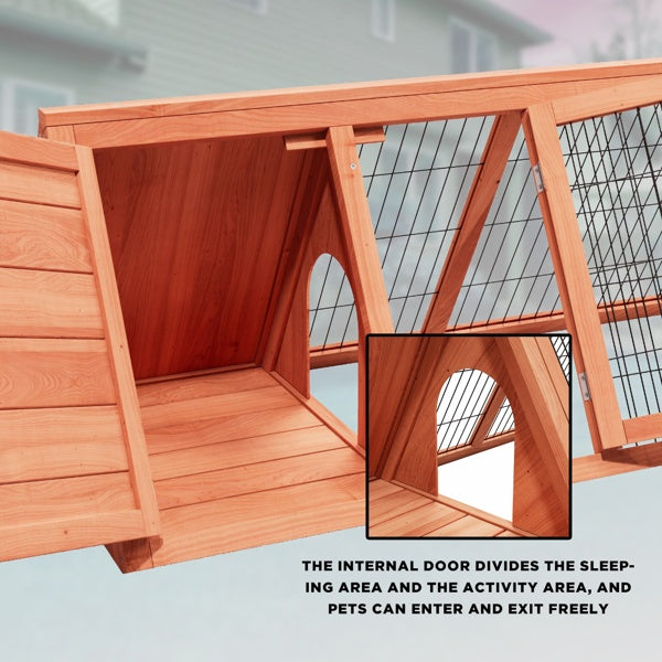 Small Chicken Coop Outdoor A-Frame Quail Cage With 2 Door & Run Cage Wooden Triangle Quail Hutch With Ventilating Wire Poultry Hutch For Small Animal Indoor,Outdoor Use