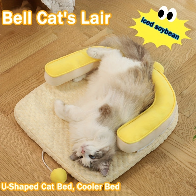 U-Shaped Cooling Pad For Cats And Dogs - Cat And Dog Neck Sleeping Pad, Summer Ice Feeling U-Shaped Headrest With Non-Slip Base, Washable Scratch-Resistant Polyester Cooling Pad