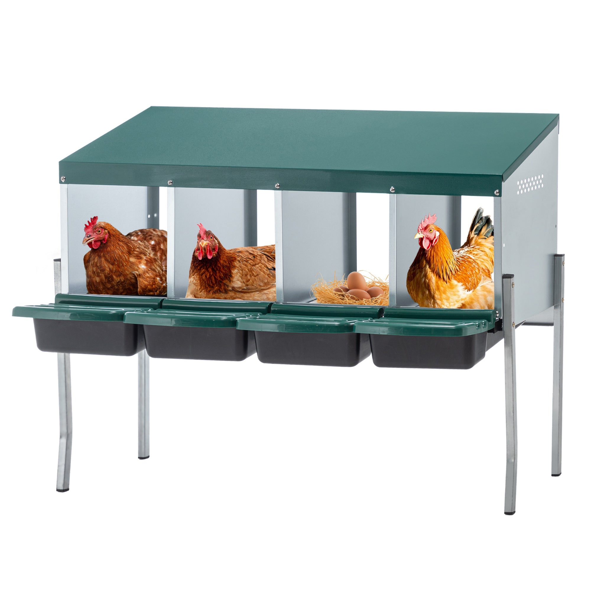 4-Hole Chicken Nest, With Legs And Cover To Protect Eggs,Green