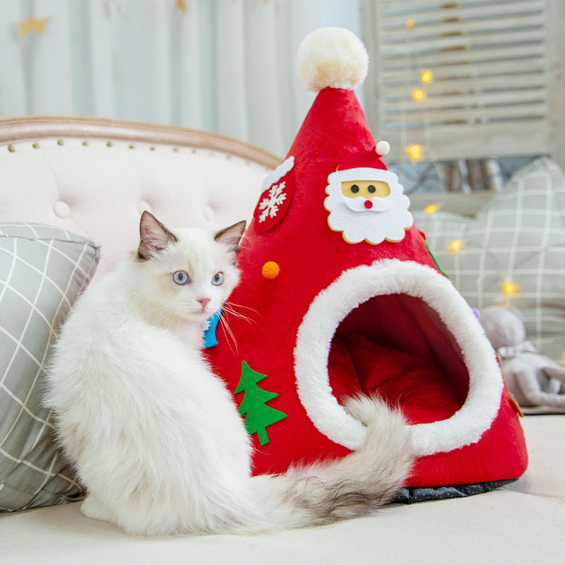 Autumn And Winter Warm Cat Nest Christmas Hat Shape Sponge Pet Bed Pet House
