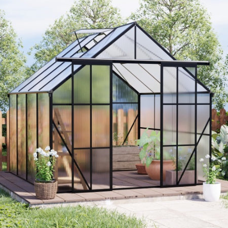 8x8 FT Double Door Polycarbonate Greenhouse Raised Base And Anchor Aluminum Heavy Duty Walk-in Greenhouses For Outdoor Backyard In All Season