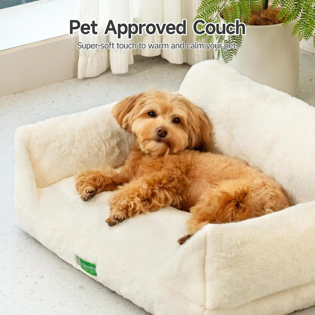 Dog Cat Sofa Bed - Washable Pet Bed With Removable Cover & Non-Slip Bottom For Indoor Cats & Small Dogs White, Medium