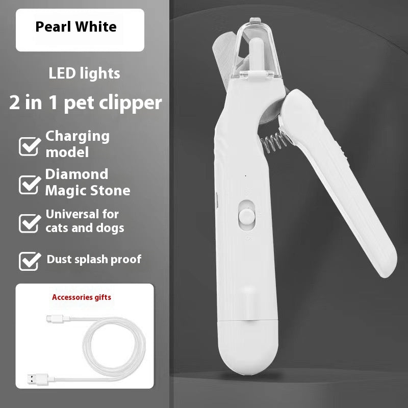 2 In 1 Pet Nail Clippers With Led Light Multifunction Animals Paw Nail Trimmer