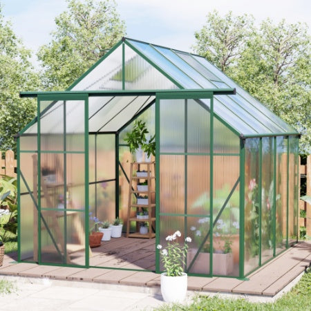 8x8 FT Double Door Polycarbonate Greenhouse Raised Base And Anchor Aluminum Heavy Duty Walk-in Greenhouses For Outdoor Backyard In All Season