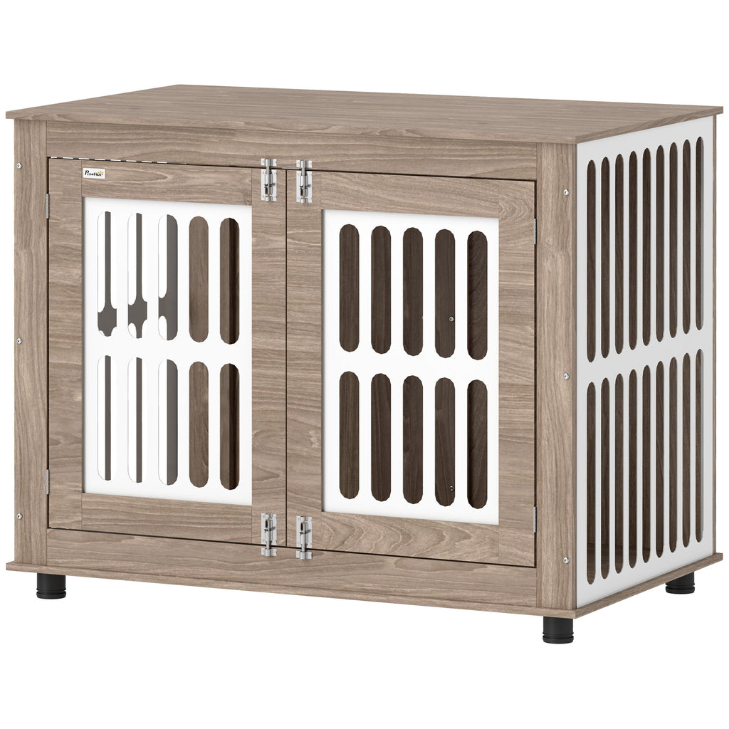 39 Dog Crate Furniture With 2 Doors, Adjustable Non-slip Foot Mats, For Large Dogs, Walnut Brown