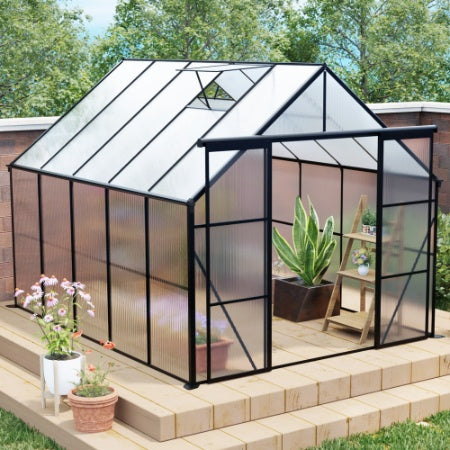 8x10FT Double Door Polycarbonate Greenhouse Raised Base And Anchor Aluminum Heavy Duty Walk-in Greenhouses For Outdoor Backyard In All Season