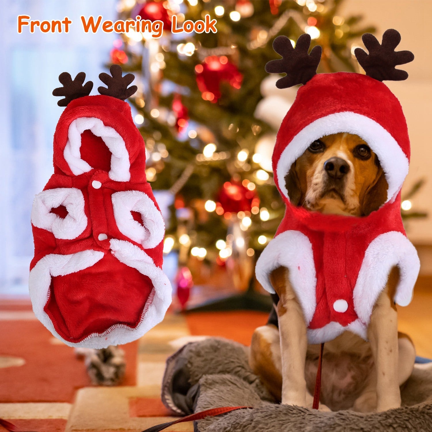 Pet Christmas Clothes Santa Claus Reindeer Antlers Costume Winter Outfit New Year Coat For Small Medium Dogs Cats