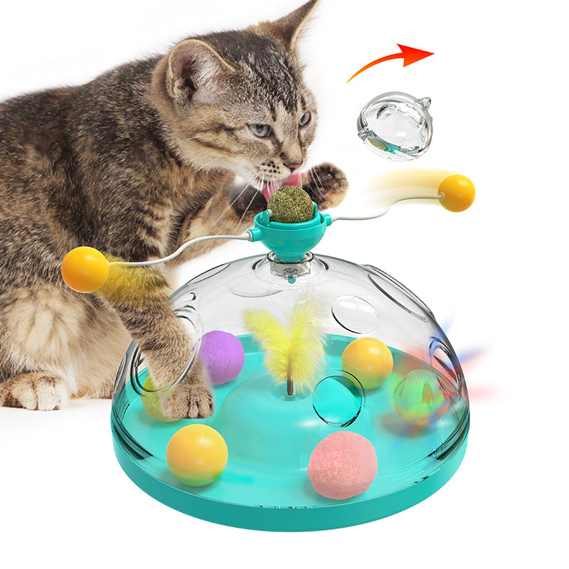 Interactive Turnable Cat Toy with Catnip Ball Pinwheel