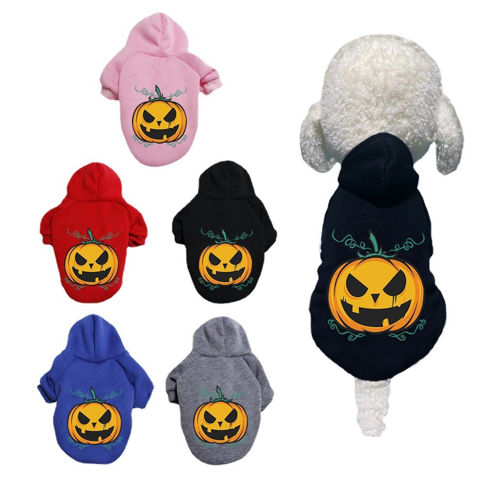 Halloween Pumpkin Dog Pattern Sweater Clothes Dog Hoodie With Hat