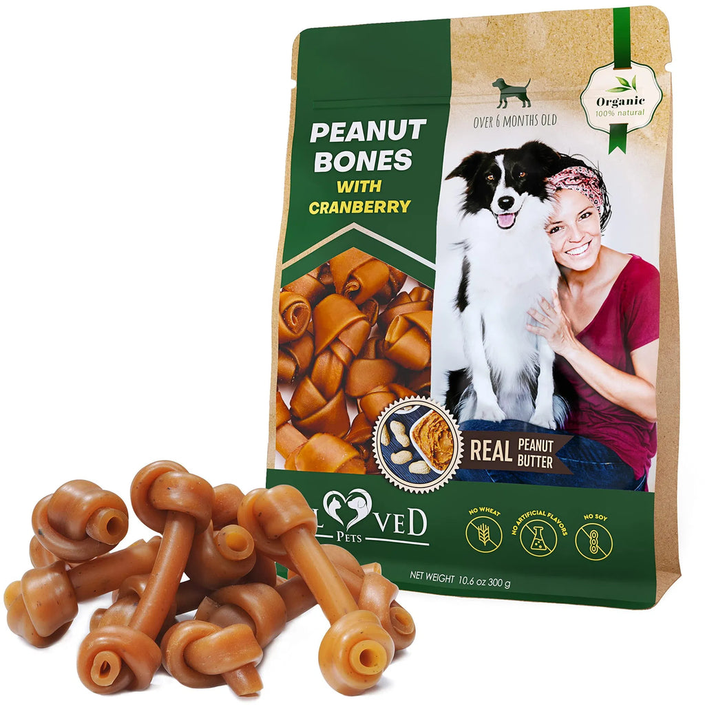Dog Peanut Butter Bones with Cranberry Rawhide Free Chew Treats, Organic Snacks Healthy Collagen & Bulk Best Chews
