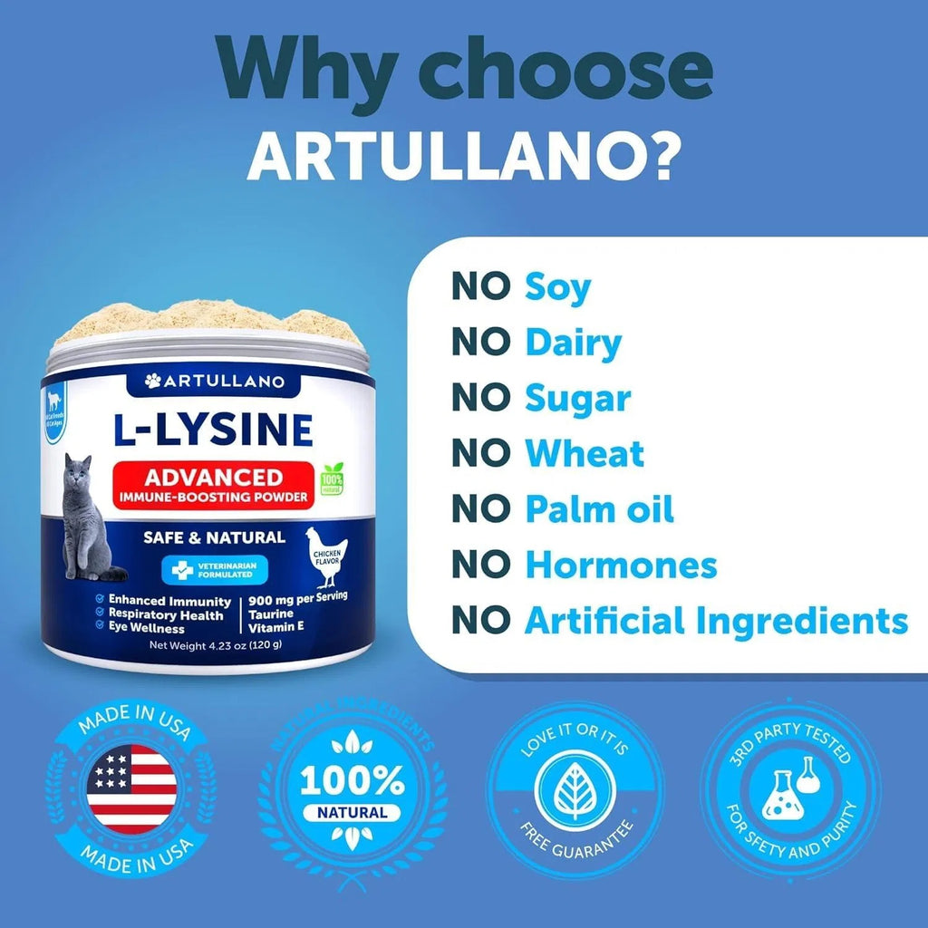 L Lysine For Cats Lysine Powder Supplement 900mg Serving Immune Support For Cats & Kittens Sneezing Runny Nose Squinting Watery Eyes Cold Eye Respiratory Health With Taurine