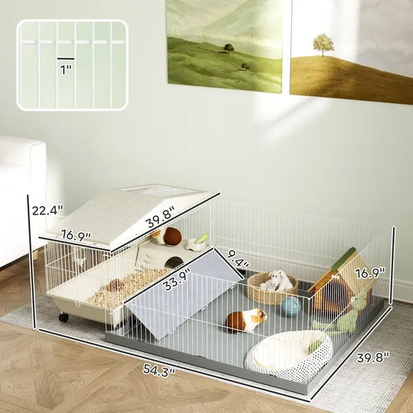 Small Animal Cage With Removable Pet Playpen, Guinea Pig Cage With Waterproof Pad