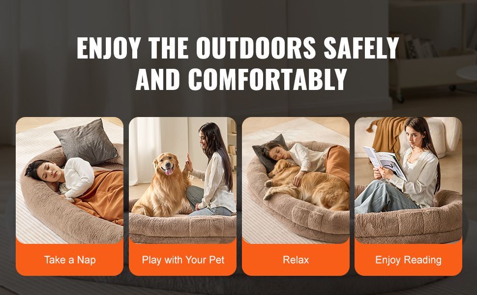 VEVOR Human Dog Bed 72x48x10in Large Human Size Dog Bed Washable Faux Rabbit Fur