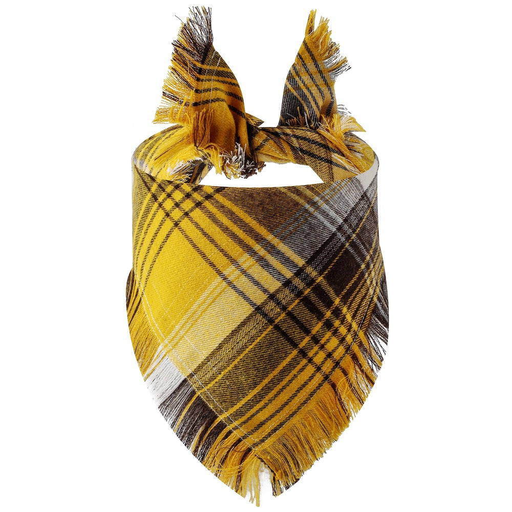 Plaid Tassel Triangle Dog Scarf