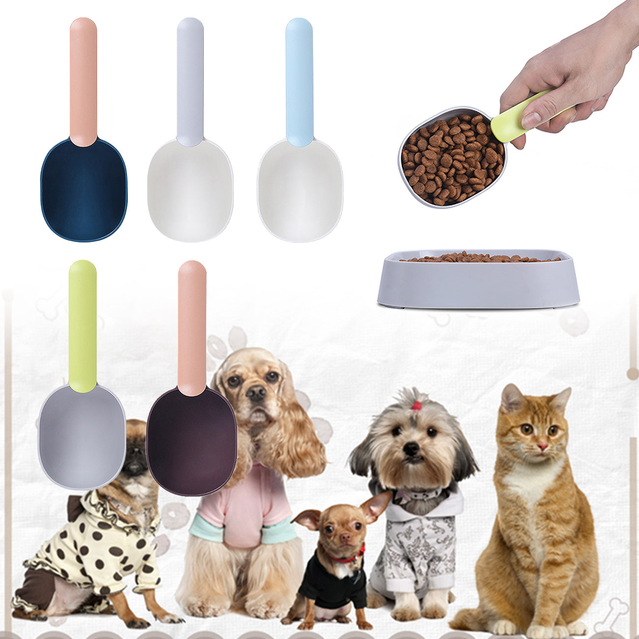 Pet Food Scoop With Ergonomic Bag Clip - Measuring Scoop Plastic Measuring Cup Pet Food Spoon Long Handle