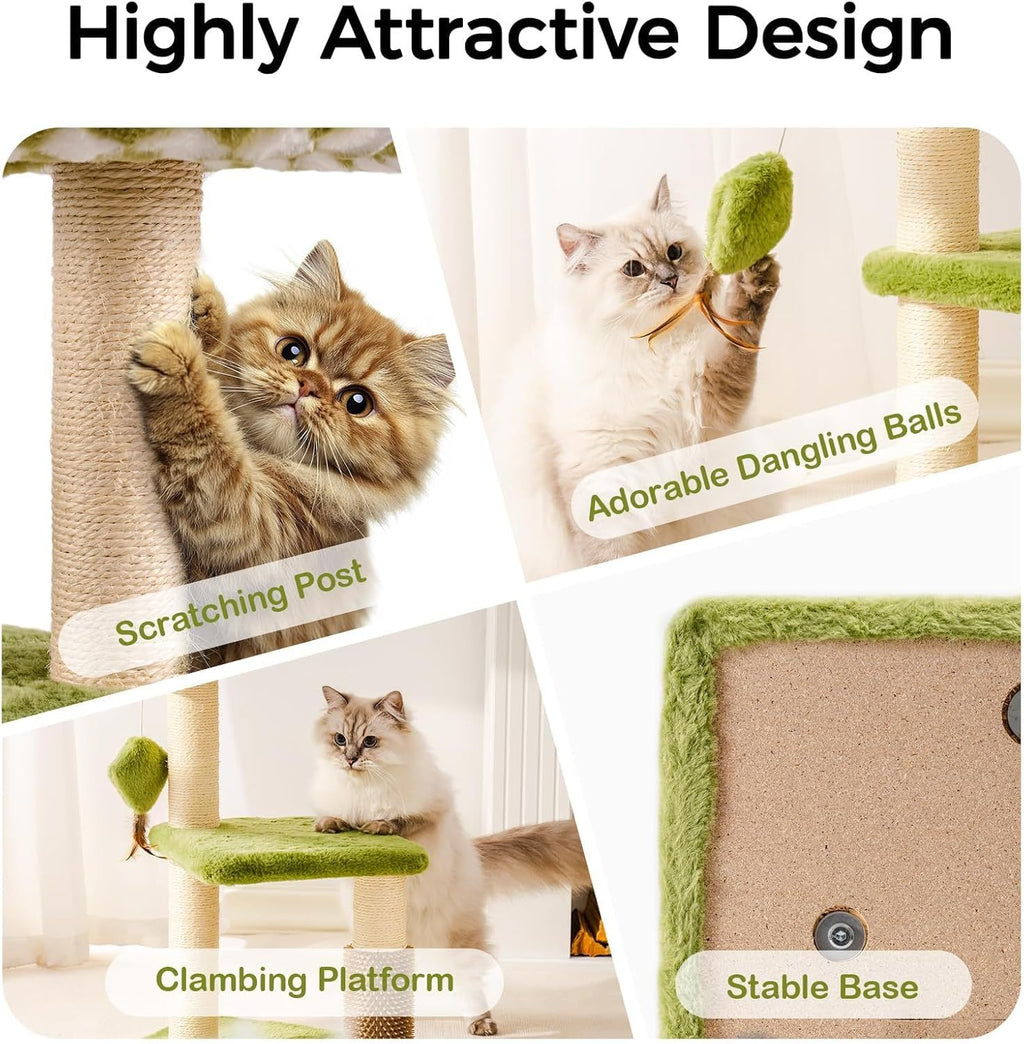 Large Cat Tree Tower For Adult Cats - Multi-Level Scratching Post With Removable Perch & Interactive Toys, Indoor Cat Furniture For Kittens Green