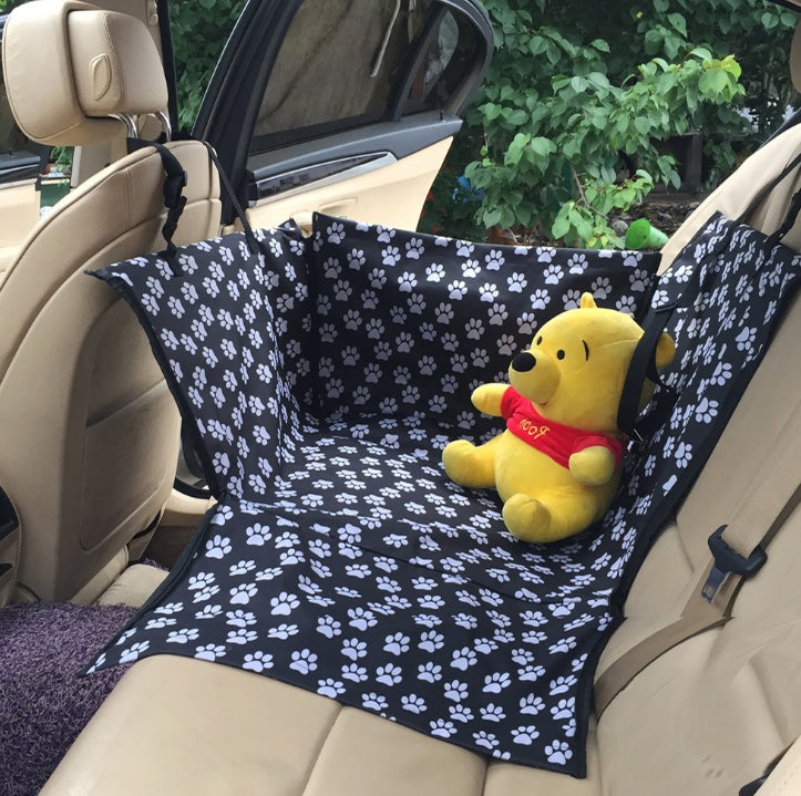 Waterproof Pet Seat Car Cover - Pawprint Pattern Dog Transporters Hammock Protector with Safety Belt