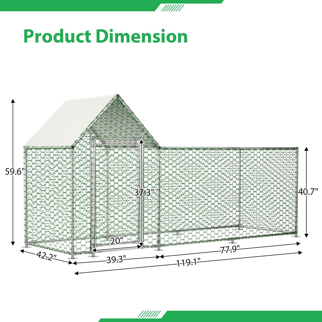 Metal Chicken Coop,Walk-in Chicken Run,Poultry Chicken Hen Pen Cage,Rabbits Duck Cages,With Cover