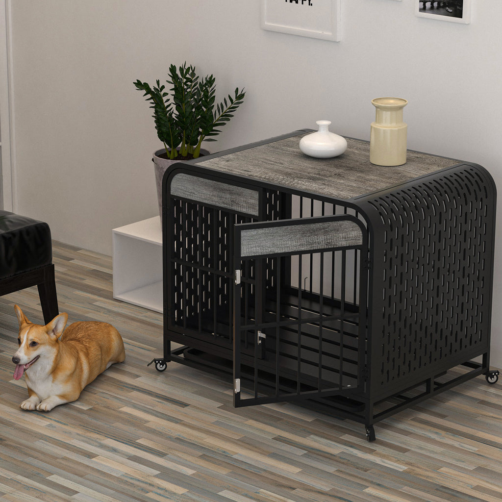 Heavy Duty Dog Crate Furniture Wooden Table 33-inch Grey