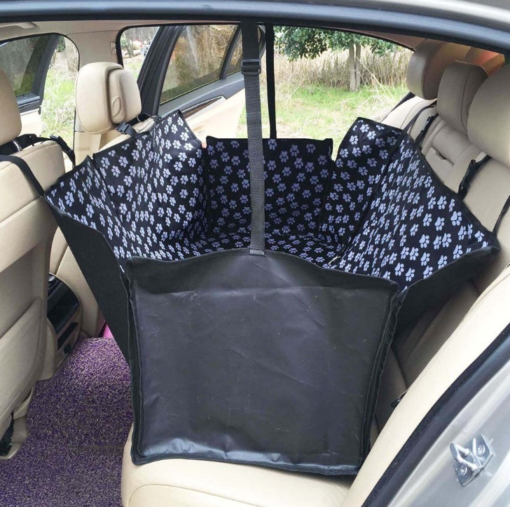 Waterproof Pet Seat Car Cover - Pawprint Pattern Dog Transporters Hammock Protector with Safety Belt