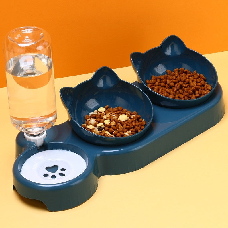 Double Food & Water Bowl Anti Roll For Cats