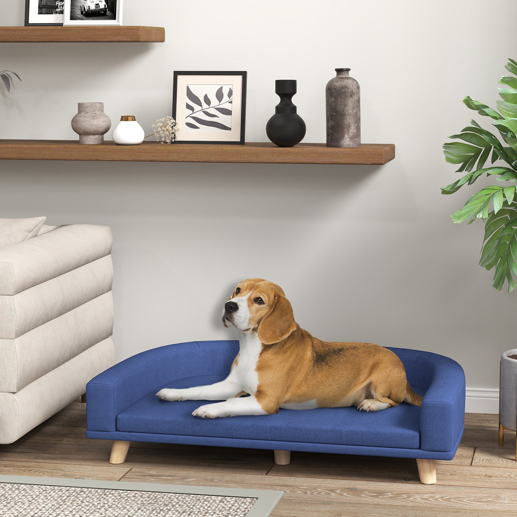 Dog Sofa Couch Bed With Washable Cushion For Large Dogs, Cats, Blue