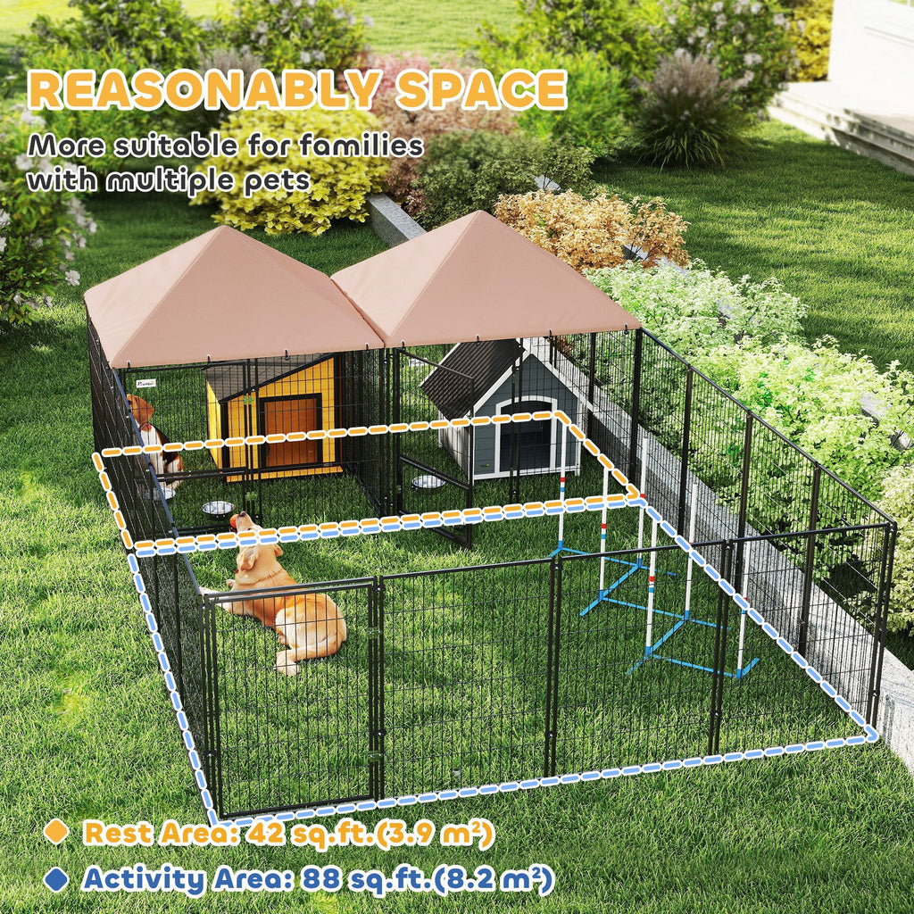 Large Outdoor Dog Kennel With 2 Rooms, Rotating & Adjustable Height Bowls, 13.5 X 9.4 X 5.1