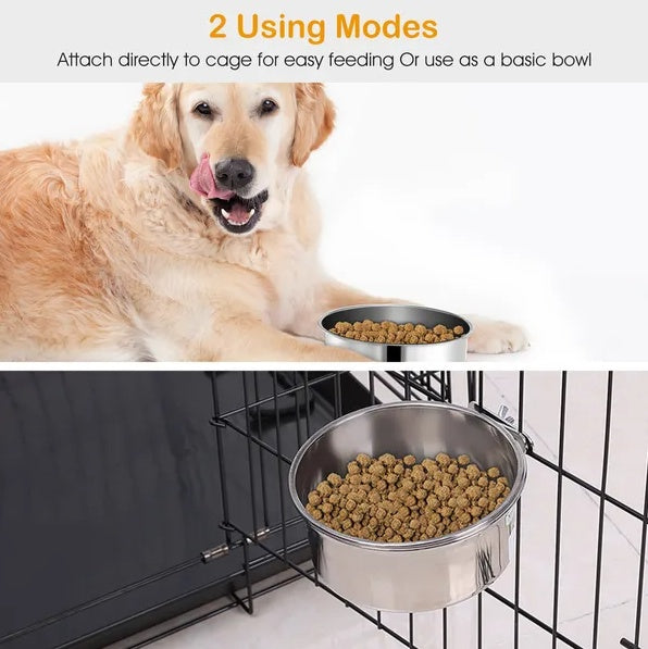 Stainless Steel Dog Bowl Pets Hanging Food Bowl Detachable Pet