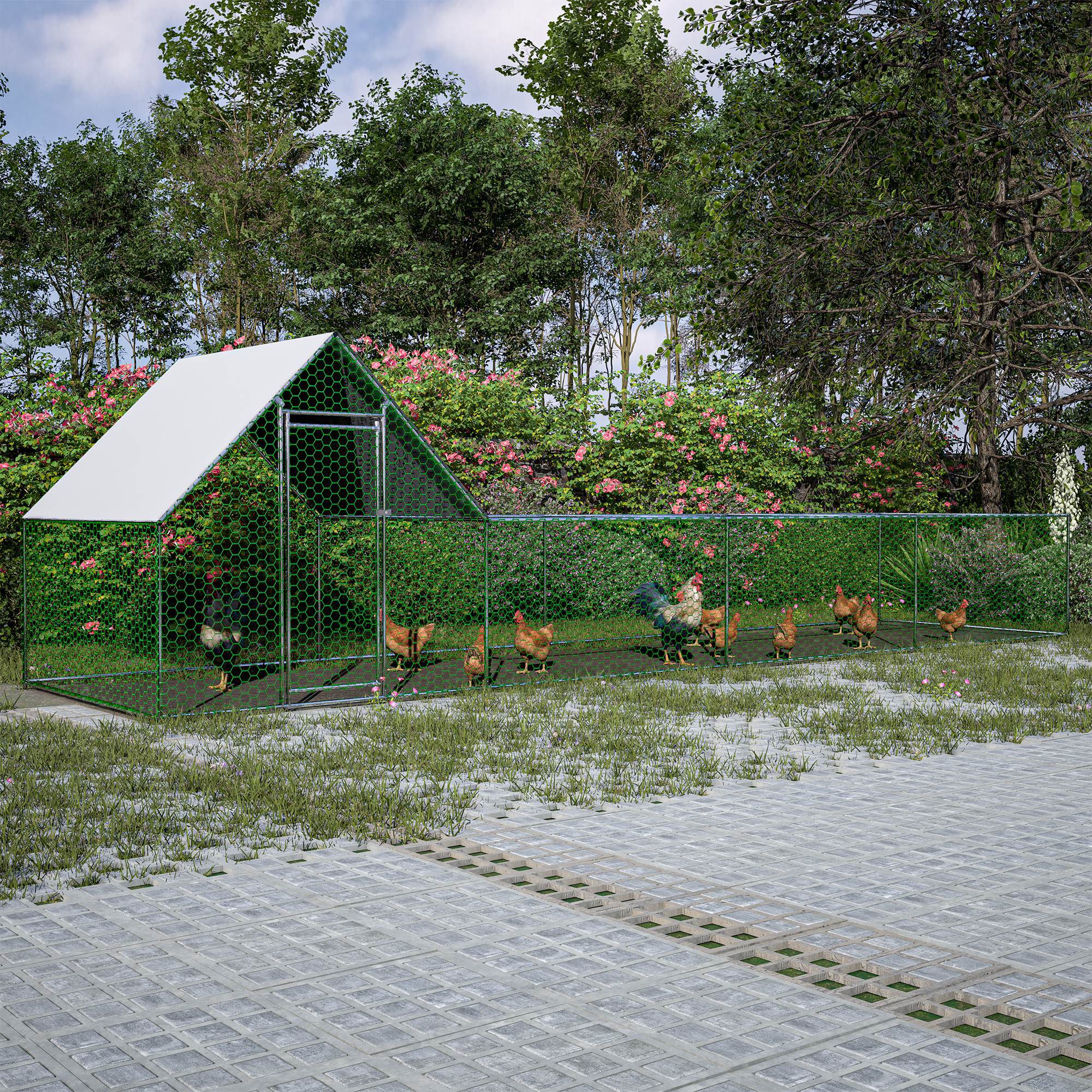 Metal Chicken Coop,Walk-in Chicken Run,Poultry Chicken Hen Pen Cage,Rabbits Duck Cages,With Cover