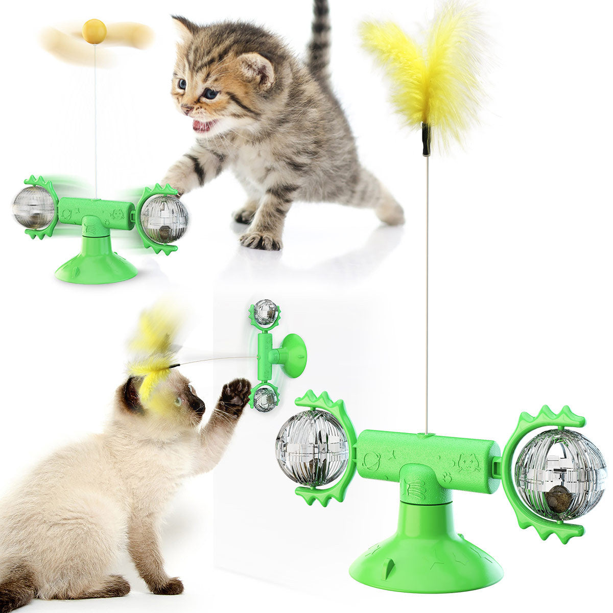 Turntable Cat Windmill Feather Toy - Suction Cup