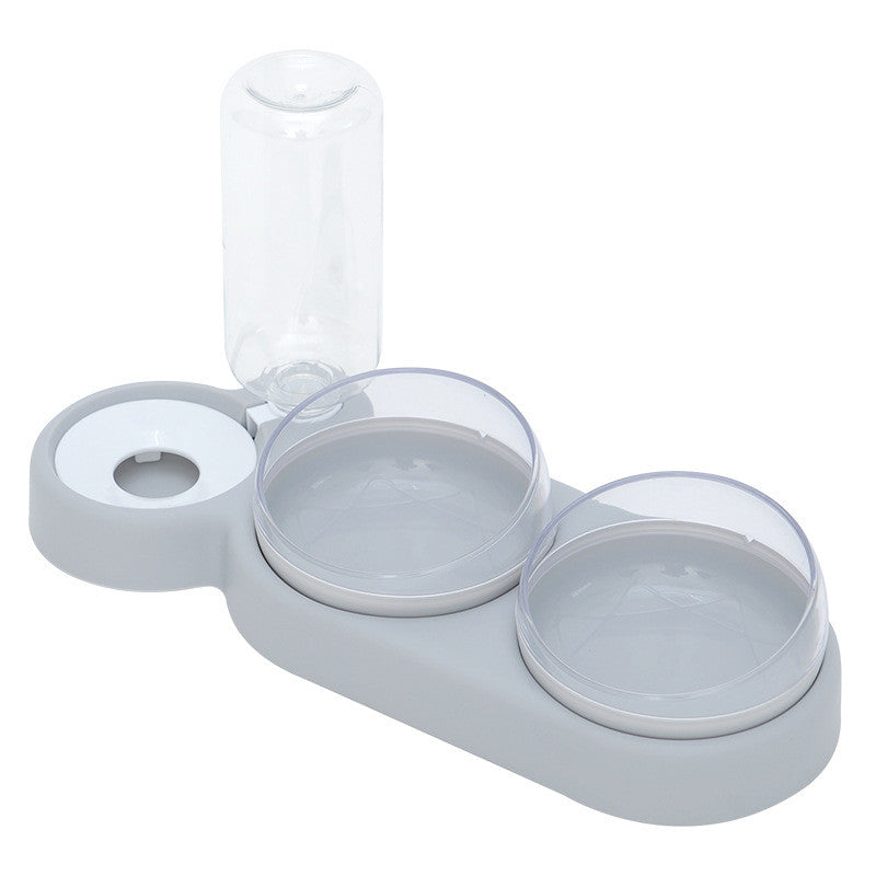 Double Cat Food Bowl with Water Fountain Raised Stand