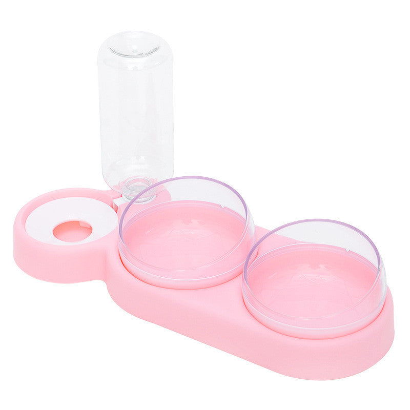 Double Cat Food Bowl with Water Fountain Raised Stand