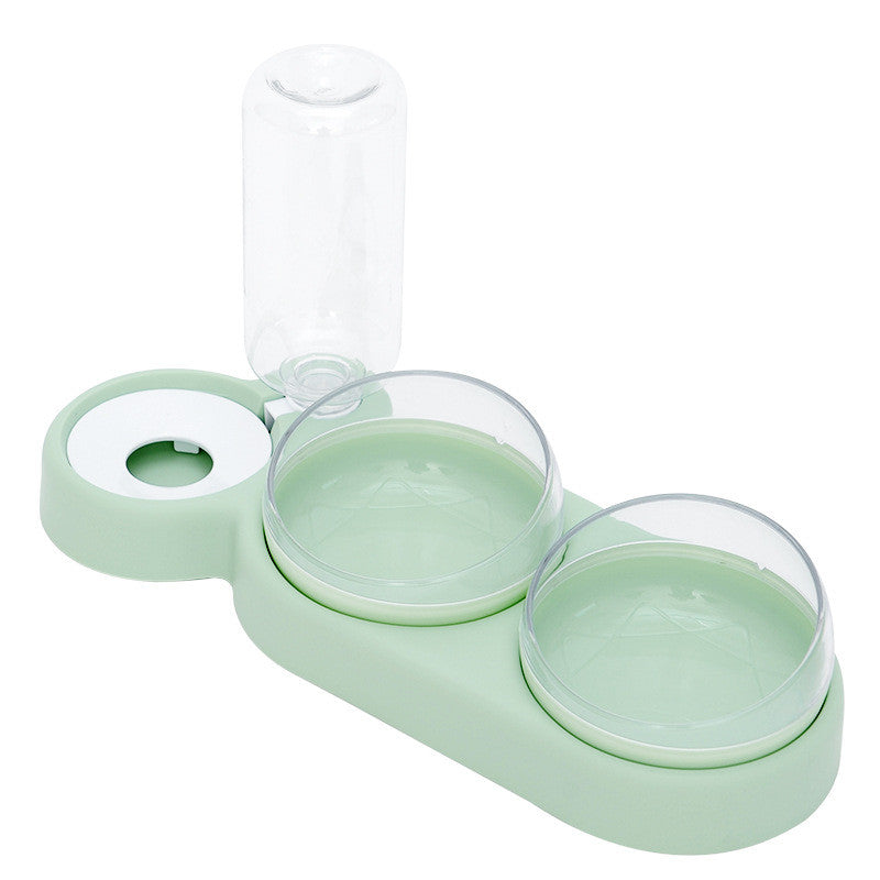 Double Cat Food Bowl with Water Fountain Raised Stand
