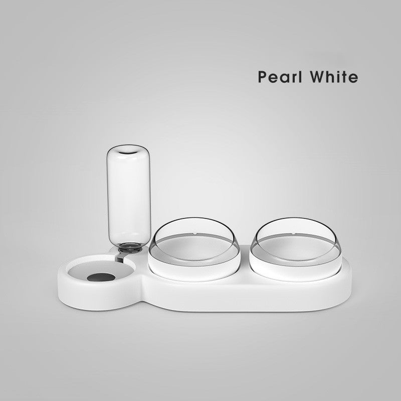 Double Cat Food Bowl with Water Fountain Raised Stand