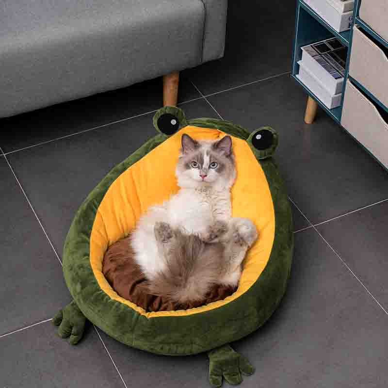 Frog Nest Cat Bed - Winter Warm Semi-Enclosed Pet Bed