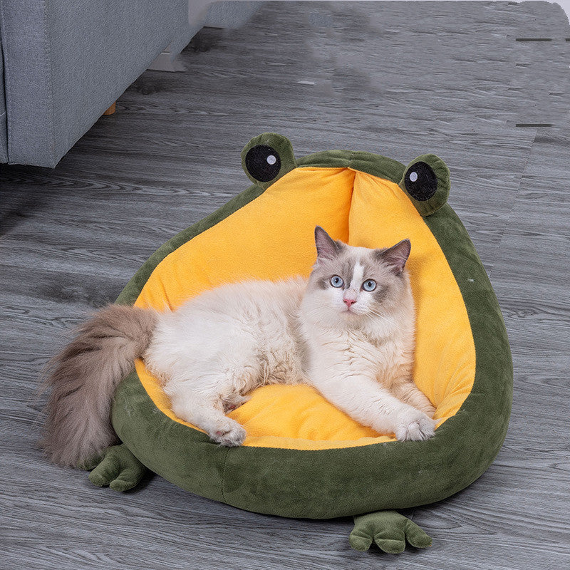 Frog Nest Cat Bed - Winter Warm Semi-Enclosed Pet Bed