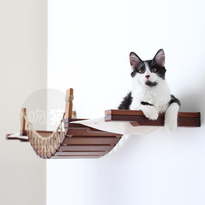 Cat Suspension Bridge & Hammock - Solid Wood Hemp Rope Soft Ladder Wooden Bridge