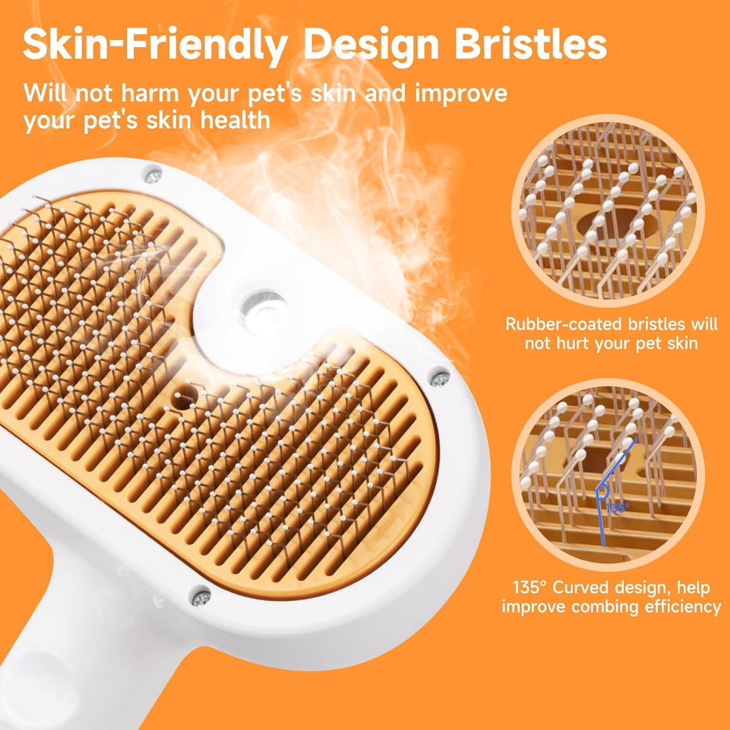 Universal Pet Steam Brush For Cats And Dogs 3-in-1 Spray Hair Removal Comb With Water less Shampoo and Ear Towel