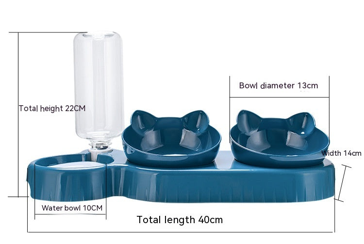Double Food & Water Bowl Anti Roll For Cats