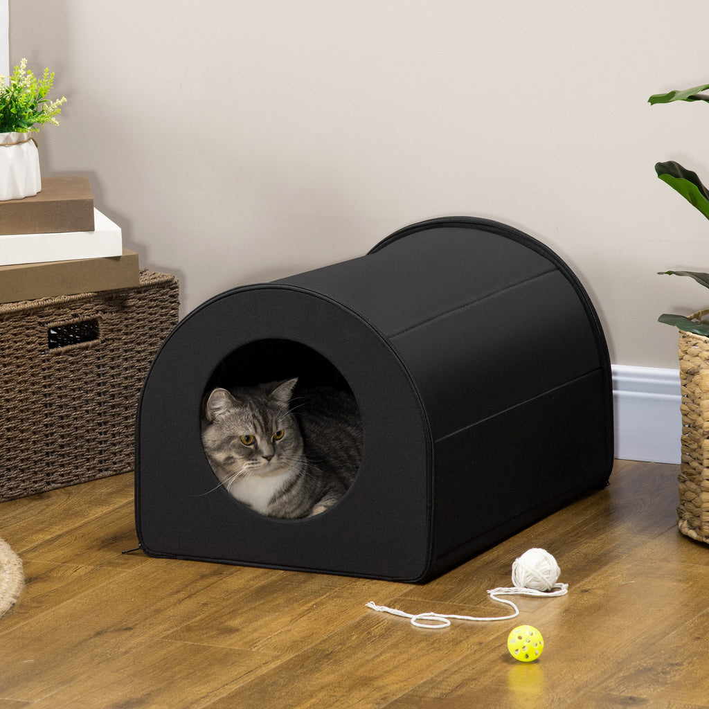 Winter Portable Heated Double Wide Water-Resistant Indoor Outdoor Cat Houses For Multiple Cats - Black